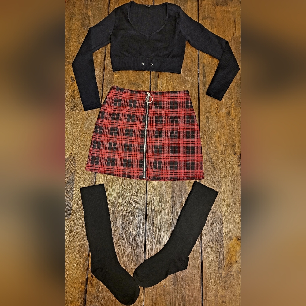 Plaid Skirt women Red & Black Shein